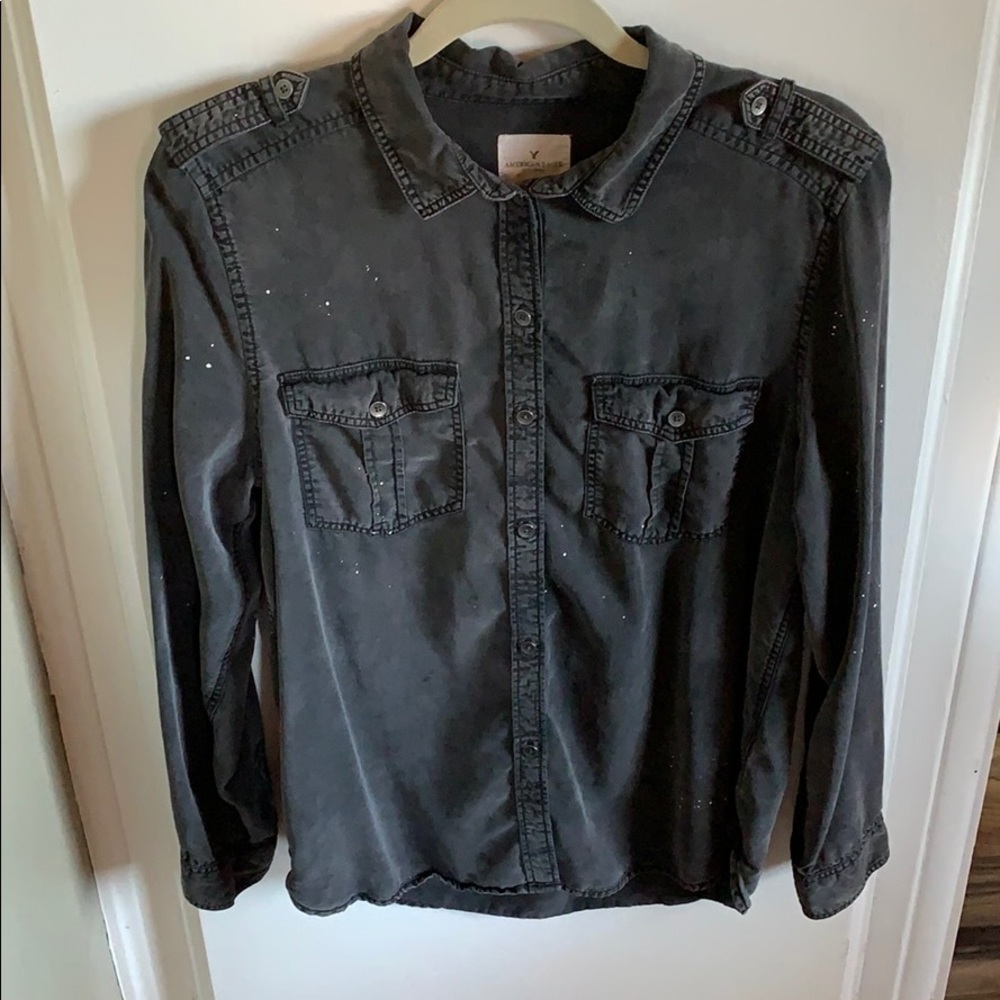 Grey American Eagle Boyfriend Button Down